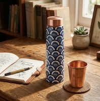 Bouteille d'eau moderne en cuivre pur à 100 %, design personnalisé haut de gamme, sans BPA, pour eau bouillante, couleur personnalisée, pour hommes et femmes, vente en gros