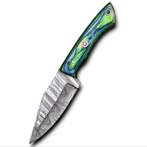 มีดเดินป่าเหล็กดามัสกัสแบบขายส่ง OEM ODM ผลิตตามสั่ง ด้ามไม้ทรงหยดน้ำ คมกริบ พร้อมปลอกมีด - Product Image 1