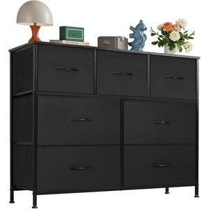 Cassettiera a 7 cassetti per camera da letto, con robusta struttura in acciaio, parte superiore in tessuto facile da aprire, estraibile, con ripiani in legno, per soggiorno e ingresso - Product Image 1