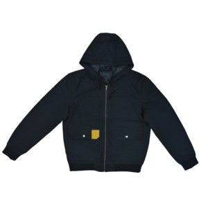 Men's Hooded Bomber <b>Jacket</b> Solid Color Polyester Windproof Winter Casual Thick <b>Zipper</b> Closure Front <b>Pocket</b> Design - Product Image 2