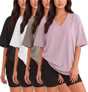 Camisetas de Verano para Mujer, Tallas Grandes, Cuello en V, Algodón, Moda Diaria, Venta al Por Mayor, Camisetas Lisas, Ajuste Cómodo, Ropa de Verano - Product Image 2