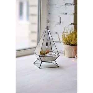 Geometric Glass Tabletop Vase Art Deco Design Unique Shape Decorative Plant Container <b>Gold</b> <b>Frame</b> - Product Image 2