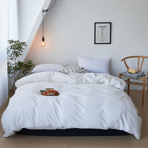 Parure <span class=keywords><strong>de</strong></span> lit 4 pièces en coton pur blanc <span class=keywords><strong>de</strong></span> haute qualité 300 fils/cm² avec <span class=keywords><strong>housse</strong></span> <span class=keywords><strong>de</strong></span> <span class=keywords><strong>couette</strong></span> à liens pour la maison et l'hôtellerie - Product Image 1