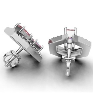 Boucles d'oreilles clous géométriques hexagonales en or 18 carats avec diamant rose taille émeraude cultivé en laboratoire certifié IGI - Product Image 3