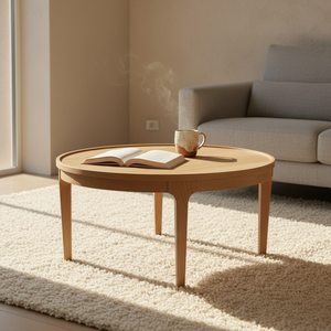 Table basse moderne en bois d'hévéa durable et placage MDF frêne KD, design décoratif, garantie 1 an, marque PKP - Product Image 5