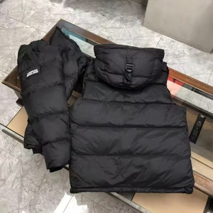 Chaqueta Acolchada para Hombre, Negra, Ecológica, Rellena de Algodón, Cortavientos, de Poliéster, Informal, de Invierno, con Cuello Alto y Cierre de Cremallera Frontal - Product Image 1
