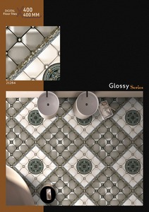 Carreaux de sol en céramique brillants 400x400mm, aspect cuir de luxe, motif médaillon, série brillante, carreaux en céramique 400x400, classiques - Product Image 3