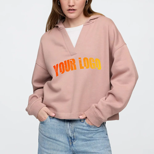 Sweat-shirts pour femmes sur mesure à col en V, couleur unie, 100% coton, 400 GSM, sweat-shirts pour femmes surdimensionnés à épaules tombantes - Product Image 1