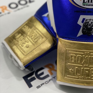 Guantes de Boxeo Profesionales Azules/Blancos/Dorados con Cordones Ajustables para Sparring y Combate, Guantes de MMA con Logotipo Personalizado OEM ODM - Product Image 6