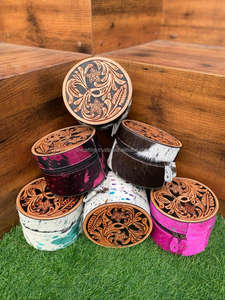 Joyero redondo de cuero con herramientas de calidad superior, joyero de vaquera Rosa occidental para mujer, joyero de viaje de cuero grabado - Product Image 5