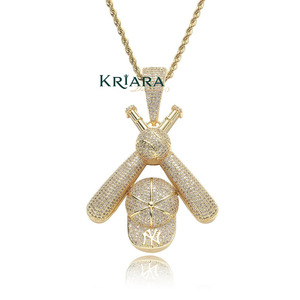 925 Silver Moissanite Baseball Bat Cap Pendant Rhodium Plated Hiphop Style Themed Charm Unisex Everyday Wear - Product Image 2
