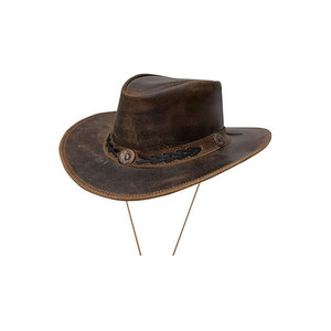 Leather Cowboy <b>Hat</b> with Braided <b>Band</b> and Concho Detail Brown Wide Brim - Product Image 1