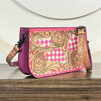 Ensemble assorti sac à main et portefeuille en cuir de vachette fait main, motif à carreaux rose et blanc, prix bas, personnalisable en usine