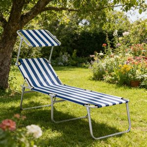 Sdraio Pieghevole Moderna da Esterno per Piscina, Lettino in Metallo e Legno con Cotone, Pieghevole per Giardino, Parco, Patio, Hotel, Villa - Product Image 6