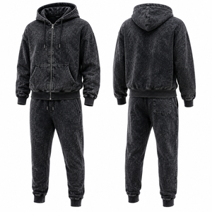 Conjunto de Sudadera con Capucha y Pantalones Jogger de Invierno Personalizado, con Lavado Ácido, Ecológico, Transpirable, Estilo Vintage, de Etiqueta Privada OEM, de Alto Gramaje - Product Image 1