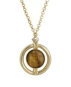 Collier en pierre semi-précieuse œil de tigre ronde dorée |   2028 - Product Image 1