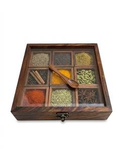 Sheesham Wood <b>Spice</b> <b>Box</b> with Spoon: Masala Dabba Kitchen Storage Bamboo Wooden Unique Three-layer Seasoning Storage Racks - Product Image 1