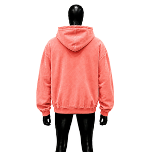 Sudadera con capucha roja coral vintage desgastada con cremallera, gráfico bordado 'Feel Lost But Im Back', estilo oversize, lavada, streetwear, para otoño - Product Image 2