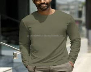 Camiseta de algodón para hombre, buena calidad, 100% algodón, informal, 180 gramos, cuello redondo, manga larga, lisa, bordada, en blanco. - Product Image 2