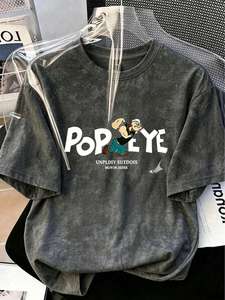 <b>Popeye</b> Character Print Crew Neck Short Sleeve <b>T</b>-<b>Shirt</b> Unisex Loose Fit 100% Cotton Jersey Spring Summer Casual Wear - Product Image 5