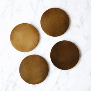 Brass Beverage Coasters with Clean Round Silhouette for Coffee Tea Cocktails <b>Glasses</b> and Sophisticated Table Styling - Product Image 5