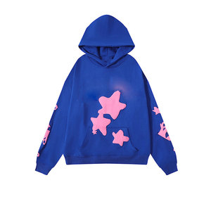 Survêtement unisexe bleu à capuche avec imprimé étoile rose et lettres, coupe ample, en coton, style streetwear pour adultes, idéal pour l'automne - Product Image 2