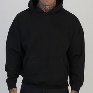 Sudadera con capucha negra para hombre, corte holgado, color sólido, tejida, informal, con bolsillo frontal, para otoño. - Product Image 6