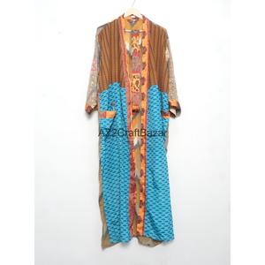 Robe longue kimono en soie indienne pour femme, col en V, fermeture à cordon, tenue de nuit, robe de demoiselle d'honneur, robe de maternité, peignoir bohème - Product Image 5