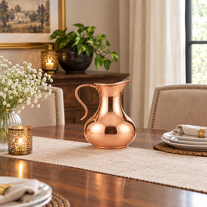 Carafe à eau artisanale en cuivre pur, élégante carafe en cuivre poli, vaisselle ayurvédique pour la santé, décoration de table à manger à la maison - Product Image 2