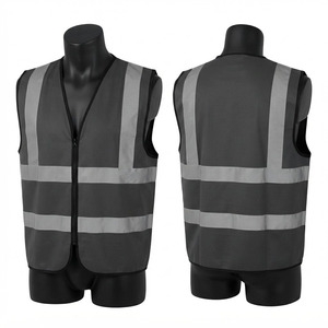 Gilet de travail coupe-vent en coton noir Hardson 120 GSM certifié CE, gris foncé, avec bande réfléchissante haute visibilité et fermeture éclair sur le devant pour la sécurité - Product Image 1