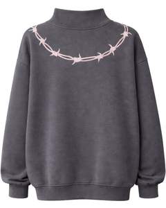 Sudadera Oversize de Forro Polar Gris Oscuro para Mujer, Cuello Alto, Estampado Gráfico, Cálida, Informal, de Invierno, Estilo Urbano, Top de Moda - Product Image 2