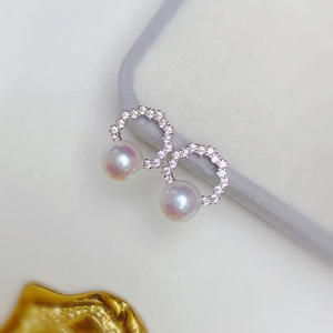 6-8MM Natural Freshwater Pearl Round <b>Stud</b> Earrings Luxury Light <b>Silver</b> with Exquisite <b>Small</b> Cold Wind Design Fresh Fashion Style - Product Image 3