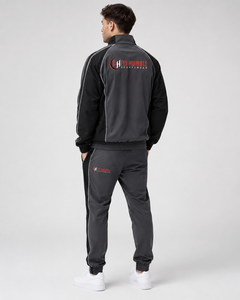 FLY HUMBLE Ensemble de survêtement décontracté noir pour homme, col montant zippé, style sportif, avec logo imprimé à rayures blanches, idéal pour l'été - Product Image 4