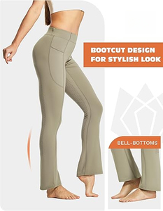 Leggings ecuestres de cintura alta y corte boot-cut para mujer, pantalones de equitación de asiento completo con bolsillos, 100% poliéster, cierre de cremallera para deportes - Product Image 1