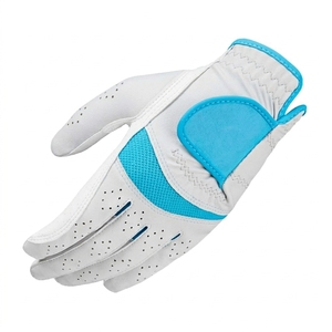 Gants de golf en cuir véritable blanc avec accent turquoise, respirants, unisexes, fermeture à enfiler - Product Image 6
