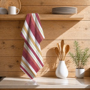 Serviette de cuisine 100% coton à rayures, séchage rapide, très absorbante, qualité supérieure, fabricant en gros de serviettes de cuisine 100% OEM - Product Image 1