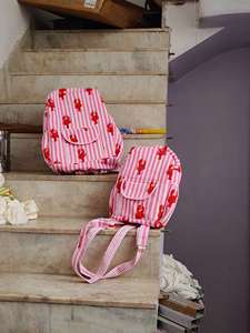 Customized Durable Cotton Women's <b>Backpack</b> Vintage Travel <b>School</b> Bag Zipper Square Indian Fashion Luxury College SET of TWO - Product Image 3