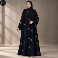 Robe Abaya en cristal perlé pour femmes avec manches évasées, tissu drapé doux, robe islamique modeste |   Tenue musulmane élégante longue jusqu'aux pieds
