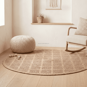 Terracotta Vintage Printed Braided Jute Round <b>Rug</b> for Bohemian Living Room <b>Rustic</b> & Mediterranean Home - Product Image 3