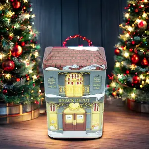 Cajas de regalo de Navidad con forma de casa, embalaje de galletas, contenedor de Metal, caja de lata de embalaje de dulces de Chocolate para alimentos
