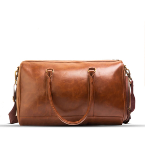 Custom Logo Large Capacity Vintage <b>Duffel</b> <b>Bags</b> for Men Genuine Real Leather Brown Overnight Weekend Travel Garment <b>Bags</b> Factory - Product Image 2