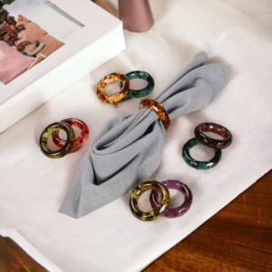 Modern Design Napkin Ring for Wedding Dining <b>Table</b> Handicraft <b>Top</b> Quality <b>Resin</b> Inlay Napkin Ring for Tableware Set of 6 - Product Image 6