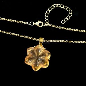 AAA <b>Peach</b> Moonstone Flower Charm Pendant Hand Carved Crystal Flower Necklace For Women Gemstone Pendant Handmade Jewelry Making - Product Image 3