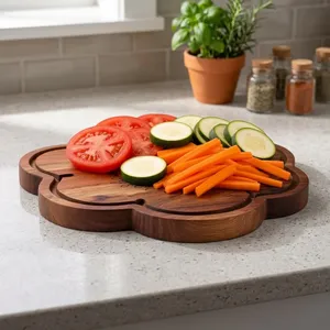 Planche à découper en bois d'acacia avec motif floral, planche à découper en bois faite à la main pour la cuisine, décoration et service alimentaire - Product Image 6