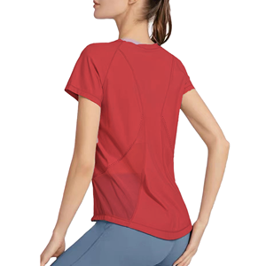 T-shirt ajusté à manches courtes et col rond pour femme, avec empiècements en maille, respirant, anti-humidité et séchage rapide, idéal pour le sport - Product Image 5
