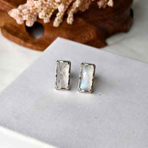 Pendientes de Plata de Ley 925 con Piedra Lunar Rectangular, Pendientes de Piedras Preciosas Naturales, Joyería para Mujer, Regalo de Navidad - Product Image 5
