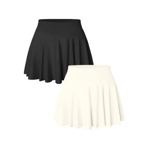 Shorts Plisados de Cintura Alta para Mujer, Color Sólido, Cintura Elástica, Ajustados, Negro, Blanco, Cierre de Cremallera de Nailon, Ropa Deportiva 2 en 1 - Product Image 1