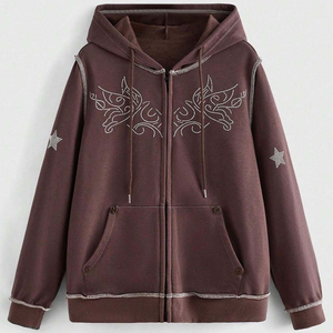 Sweat à capuche zippé pour homme, personnalisé, 100% Coton épais, coupe oversize et carrée, avec impression numérique intégrale de strass, effet délavé à l'acide et vieilli vintage - Product Image 5