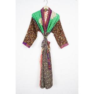Vintage 100% Silk Sari Kimono Robe Women Handmade Patchwork Boho Elegant Luxury Thermal Summer Wear Free Size - Product Image 5