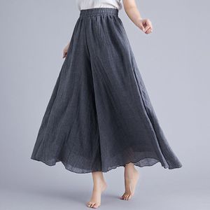 Pantalon large et droit en toile 100% coton respirant, taille élastique mi-haute, couleur unie, décontracté, automne - Product Image 2